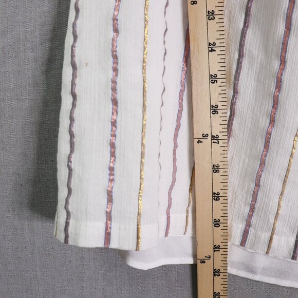 Charles Henry Off Shoulder Dress M White & Metallic Stripe Ruffle Popover Summer - Picture 13 of 16